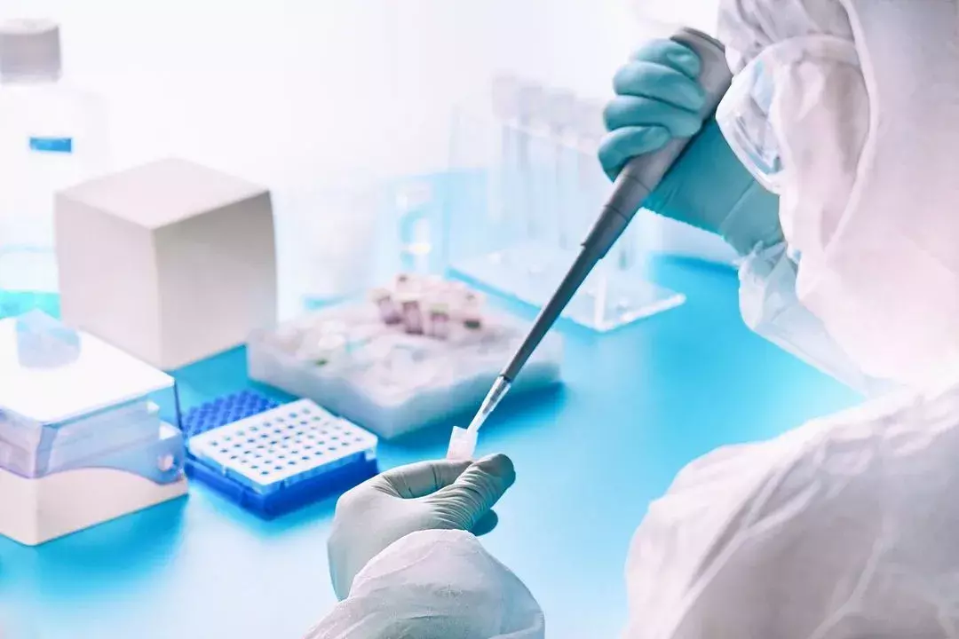 Lab technician analyzing a surface tape sample for mold genus